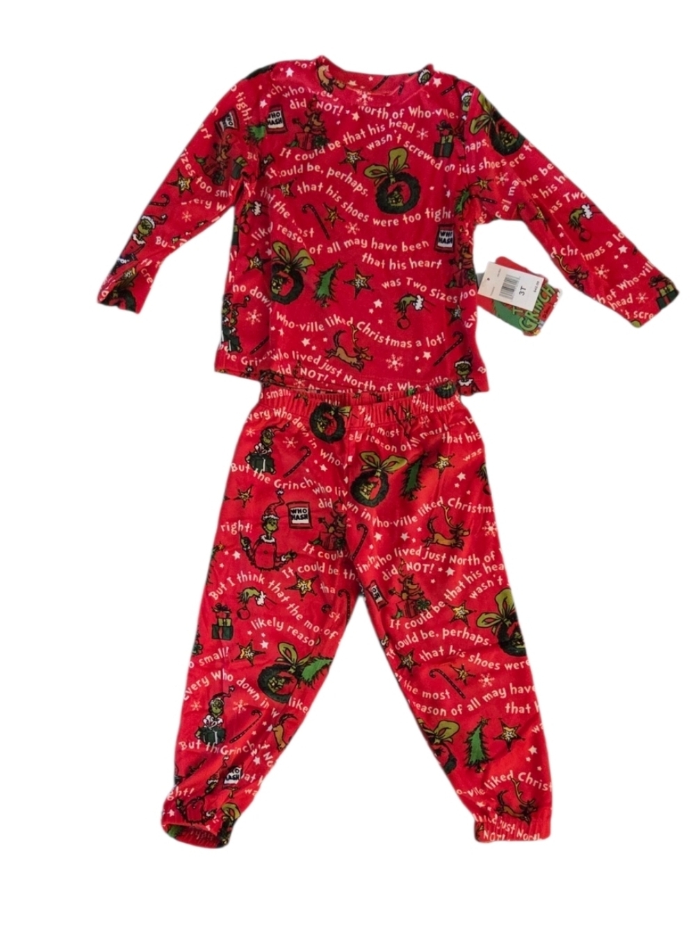 Dr. Seuss The Grinch Toddler Pajama Set 3T Red Christmas Sleepwear NWT